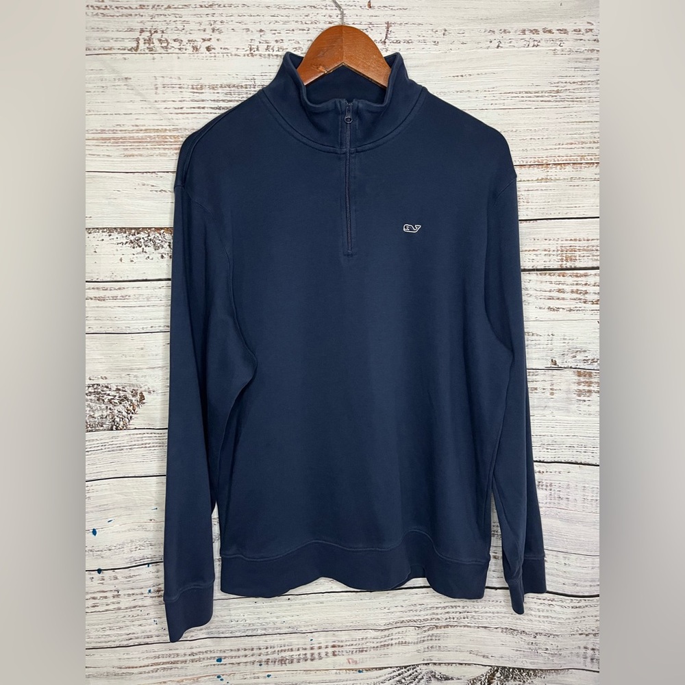 Vineyard Vines Sweater Mens Long Sleeve Pima Cotton  1/4 Zip Pullover Blue Large